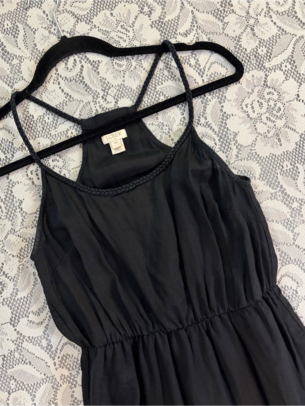 J. Crew 100% Linen Black Braided Strappy Halter Style Maxi Dress with Side Slits